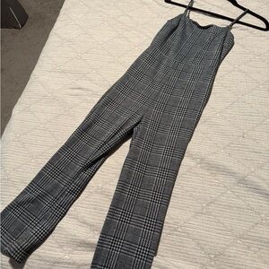 Forever 21 Gray Ankle-Length Plaid Jumpsuit